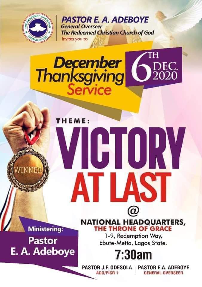 RCCG’ December 2020 Thanksgiving Service: