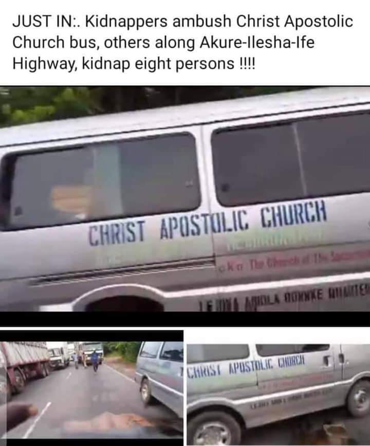Kidnappers ambush Christ Apostolic Church bus, others along Akure-Ilesha-Ife Highway, kidnap eight persons
